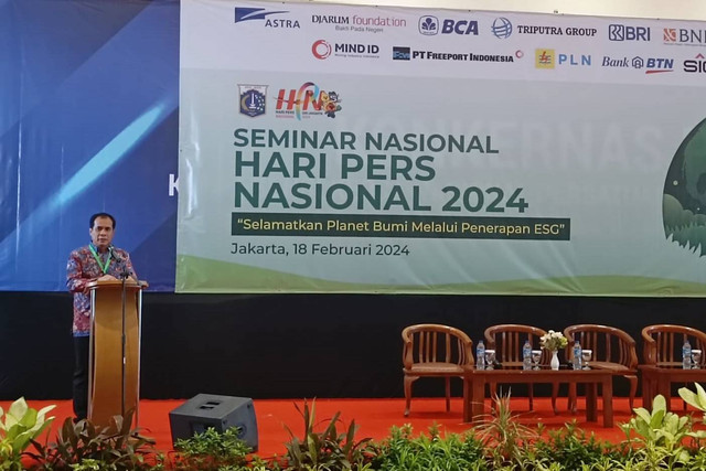 Ketua Bidang Kerjasama dan Kemitraan PWI Pusat, Muhammad Sarwani dalam acara seminar yang bertajuk "Selamatkan Planet Bumi Melalui Penerapan Prinsip ESG" di Candi Bentar, Ancol, Jakarta Utara, Minggu (18/2/2024). Foto: Zamachsyari/kumparan