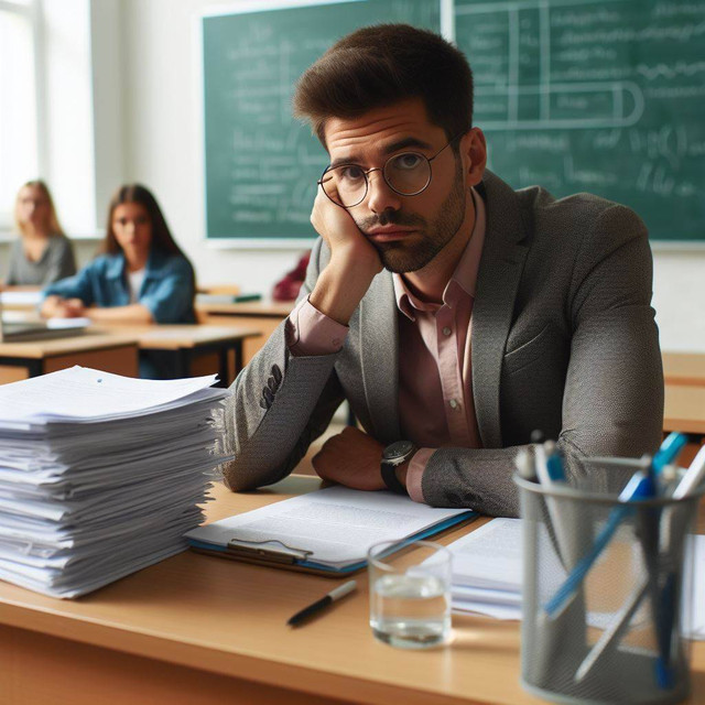 Ilustrasi dosen sebagai akademisi yang juga mengajar, meneliti dan terjun ke masyarakat, namun menghadapi tugas administrasi yang menumpuk. (Dibuat menggunakan AI dari Microsoft Designer).