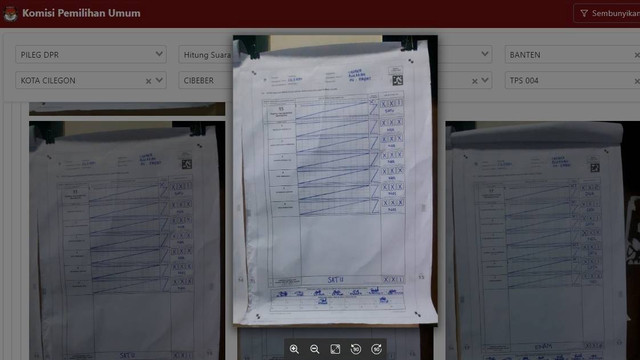 Data Sirekap Sabtu (2/3) pukul 19.27 WIB. TPS 004 Bulakan, Cibeber, Cilegon, Banten, suara PSI tertukar dengan suara tidak sah. Foto: Dok. KPU