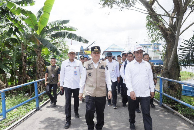 PJ Gubernur Sumsel, Agus Fatoni, bersama Mentan Amran Sulaiman, saat meninjau lahan persawahan di Banyuasin. (ist)
