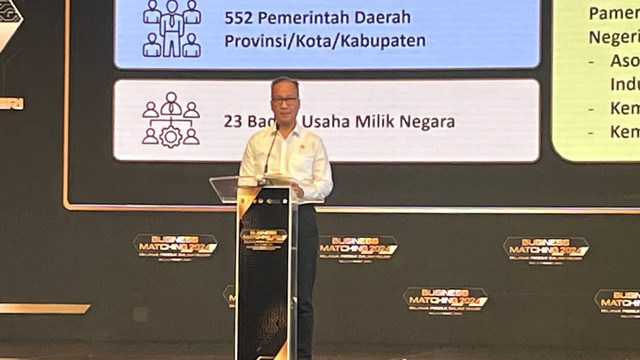 Menteri Perindustrian (Menperin) Agus Gumiwang Kartasasmita pada acara pembukaan Business Matching 2024 di Denpasar, Bali pada Selasa (5/3/2024). Foto: Widya Islamiati/kumparan