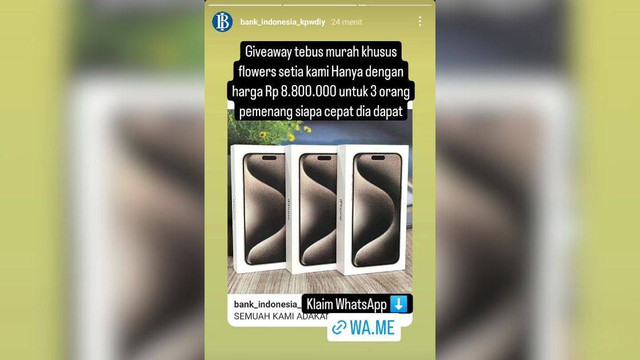 Tangkapan layar unggahan Instagram Story BI DIY yang diretas. Foto: istimewa