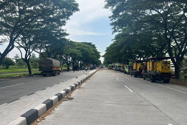 Kondisi Jalur Pantura Demak - Kudus di Dusun Cangkring, Karanganyar, Demak, Jawa Tengah, Senin (25/3/2024). Foto: Satlantas Polres Demak