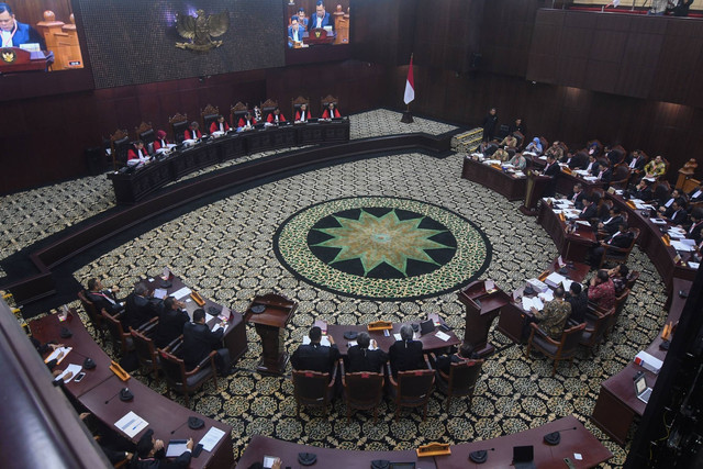 Suasana sidang sengketa hasil Pilpres 2024 di MK, Kamis (28/3/2024). Foto: Aditya Pradana Putra/ANTARA FOTO