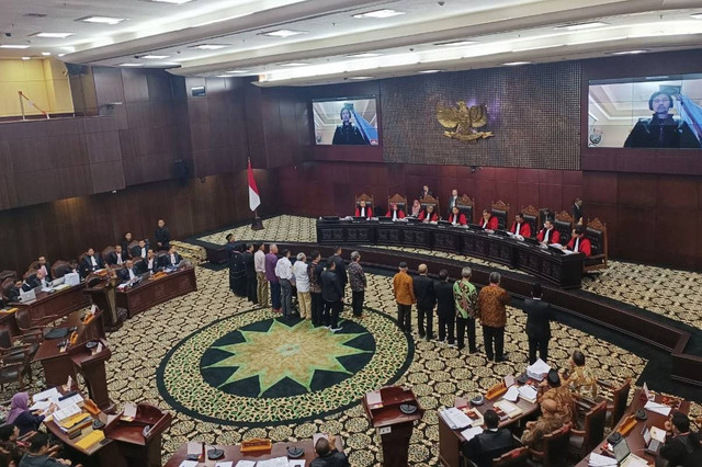 Saksi dan ahli yang dihadirkan pasangan AMIN di Mahkamah Konstitusi (MK), Senin (1/4). Foto: Hedi/kumparan