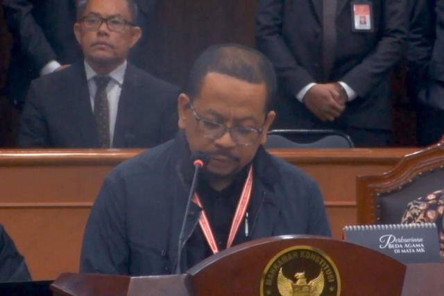 Ahli pihak terkait, Muhammad Qodari di sidang perkara Perselisihan Hasil Pemilihan Umum di Gedung MK, Jakarta, Kamis (4/4/2024) Foto: Dok Screenshoot Youtube Mahkamah Konstitusi