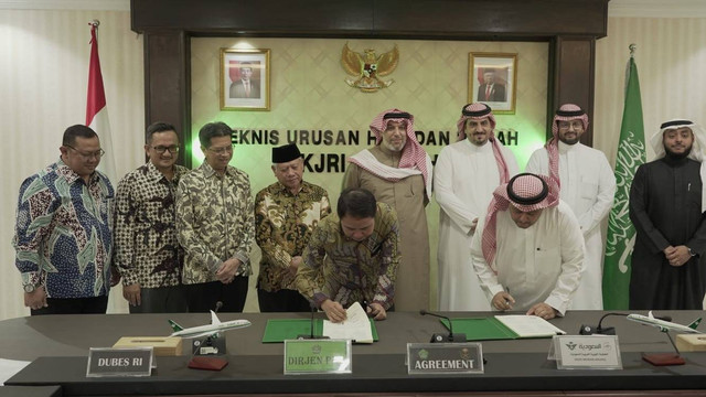 Penandatanganan Perjanjian Kerja Sama antara Kemenag dan Saudia Airlines. dok Kemenag