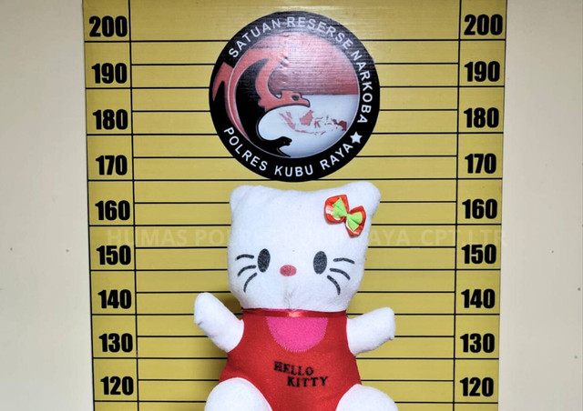 Boneka Hello Kitty. Polisi gagalkan penyelundupan Sabu yang disembunyikan dalam boneka Hello Kitty. Foto: Dok. Polres Kubu Raya