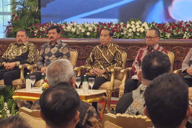 Presiden Jokowi di Peringatan 22 Tahun Gerakan Nasional Anti Pencucian Uang dan Pencegahan Terorisme (APU PPT) Selasa (17/4/2024) Foto: Nadia Riso/kumparan