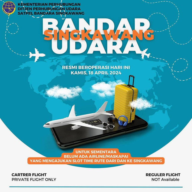 Bandara Singkawang resmi beroperasi hari ini, Kamis, 18 April 2024. Foto: Instagram @singkawang.airport