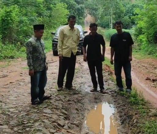 Hamdani, anggota DPRD Lampung Selatan saat meninjau jalan kabupaten. | Foto: Ist