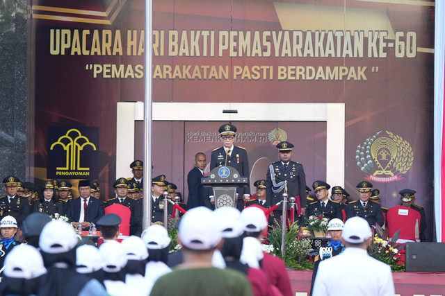 Upacara Hari Bakti Pemasyarakatan ke-60, mengusung tema: Pemasyarakatan PASTI Berdampak,  di lapangan Kementerian Hukum dan Hak Asasi Manusia Kemenkumham),  Senin 29 April 2024. (Foto: Havijay/Kemenkumham)