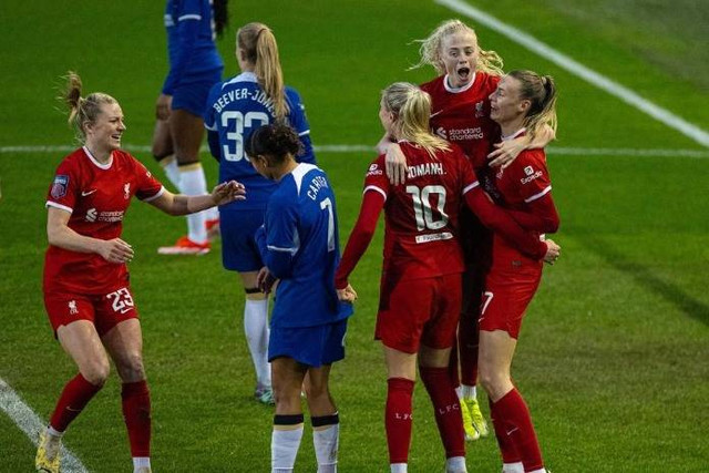 Pemain Liverpool FC wanita merayakan golnya usai memasukan bola ke gawang Chelsea Foto: Dok. Liverpoolfc.com