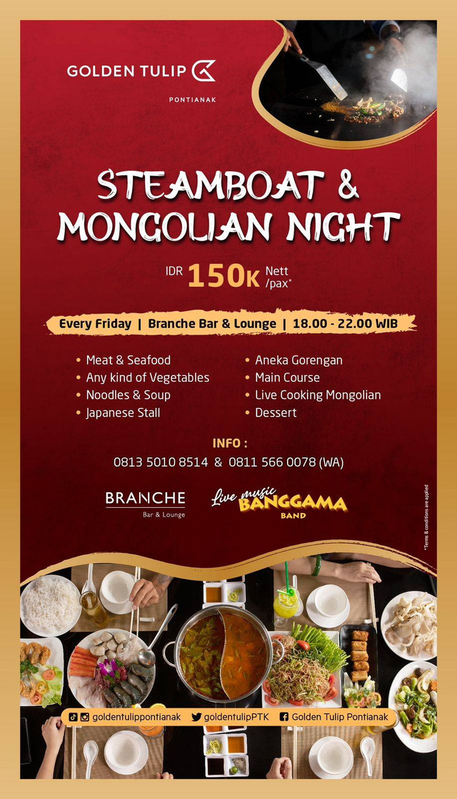 Branche Steamboat & Mongolian Night yang ditawarkan Golden Tulip Pontianak. Foto: Dok. Golden Tulip Pontianak