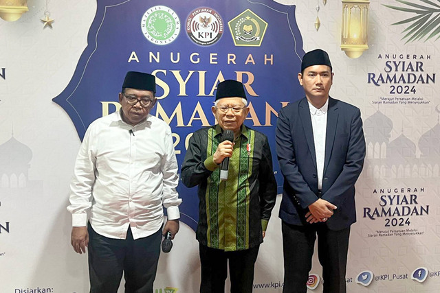 Wakil Presiden RI Ma'ruf Amin di acara Anugerah Syiar Ramadan, Rabu (8/5/2024). Foto: Haya Syahira/kumparan