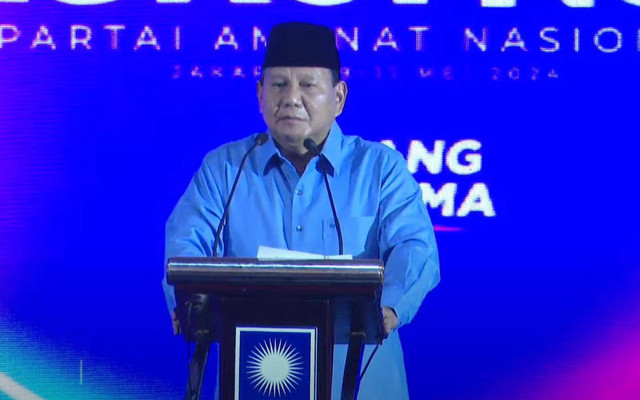 Sambutan presiden terpilih, Prabowo Subianto di acara Bimtek dan Rakornas Pilkada di Hotel JS Luwansa, Jakarta Selatan, Kamis (9/5/2024) malam. Foto: Dok Youtube PAN TV