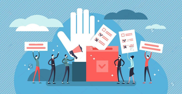 Ilustrasi Pemilu ( Sumber : Shutterstock https://www.shutterstock.com/id/image-vector/flat-tiny-democracy-vector-illustration-ideology-1360488131)
