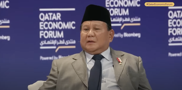 Menhan sekaligus Presiden Terpilih, Prabowo Subianto, di Qatar Economic Forum. Foto: YouTube Qatar Economic Forum