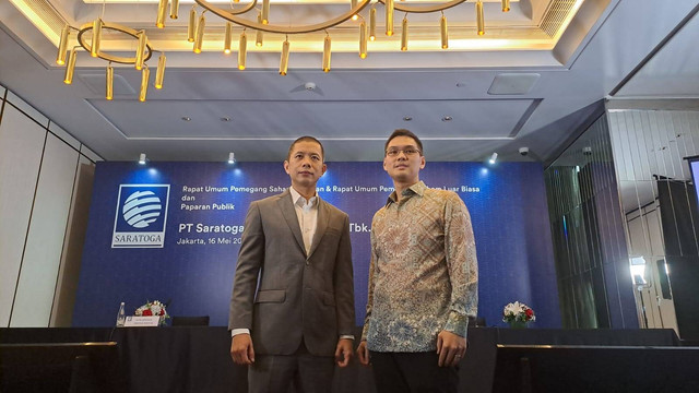PT Saratoga Investama Sedaya Tbk (SRTG) menggelar konferensi pers Rapat Umum Pemegang Saham Tahunan pada Kamis, 16 Mei 2024 di Jakarta. Foto: Ghifari/Kumparan