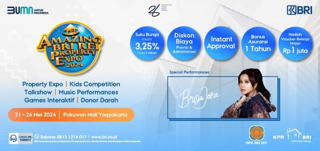 BRI REI Property Expo 2024 akan digelar pada 21-26 Mei 2024 di Main Atrium Pakuwon Mall Yogyakarta. Foto: dok. BRI