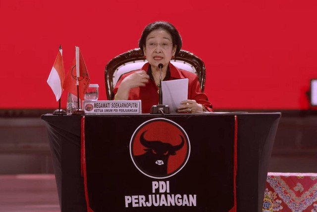 Megawati Soekarno Putri saat Penutupan Rakernas PDI Perjuangan di Jakarta Utara, Minggu (26/5/2024). Foto: Dok. Youtube PDI Perjuangan