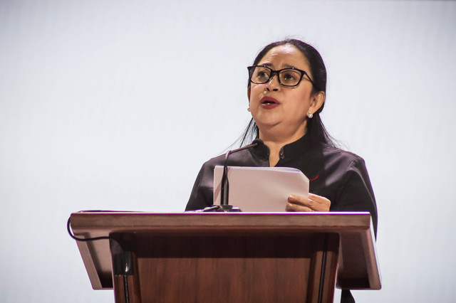 Ketua DPP PDIP sekaligus Ketua DPR, Puan Maharani menyampaikan sikap politik PDIP pada Rakernas V PDIP di Ancol, Jakarta, Sabtu (26/5/2024). Foto: Jamal Ramadhan/kumparan