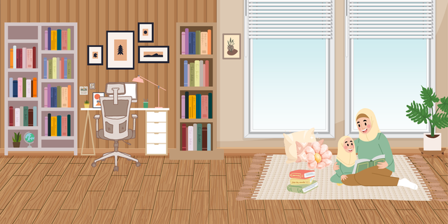 Ilustrasi anak sedang membaca dengan ibunya. Sumber gambar : aplikasi canva https://www.canva.com/design/DAGHJFyYkkY/s7bQ8TMR76e5UNaYz0yWog/edit?utm_content=DAGHJFyYkkY&utm_campaign=designshare&utm_medium=link2&utm_source=sharebutton