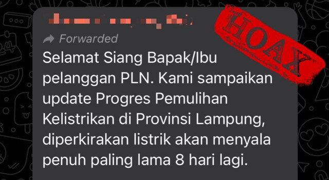 Pesan singkat pemadaman listrik di Lampung hingga 8 hari | Foto: ist