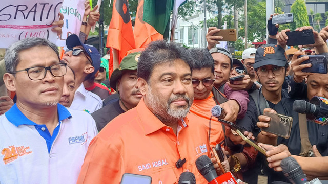 Ketua Umum Partai Buruh Said Iqbal di Patung Kuda, Jakarta, Kamis (6/6/2024). Foto: Thomas Bosco/kumparan
