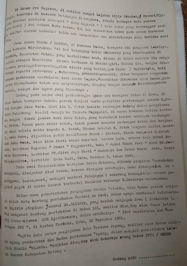Alas Roban dalam Tulisan Basuki Soenarjo Tanggal 11 Januari 1993. Sumber Foto : Dokumentasi Pribadi