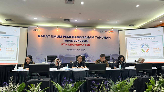Public expose Rapat Umum Pemegang Saham Tahunan (RUPST) Tahun Buku 2023 PT Kimia Farma (Persero) Tbk (KAEF), Selasa (25/6/2024). Foto: Fariza/kumparan Foto: Fariza Rizky Ananda/kumparan