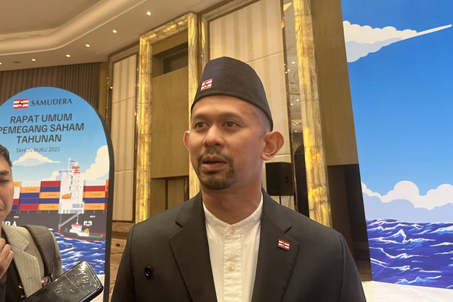 Direktur Utama PT Samudera Indonesia Tbk (SMDR), Bani Maulana Mulia dalam paparan publik di Jakarta, Rabu (26/6/2024).  Foto: Ghinaa Rahmatika/kumparan
