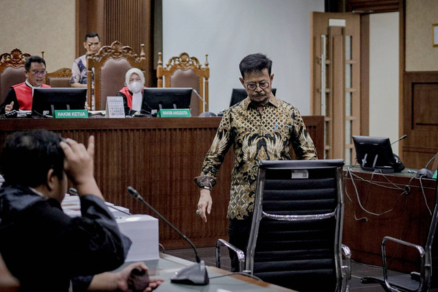 Terdakwa kasus pemerasan dan gratifikasi di Kementerian Pertanian Syahrul Yasin Limpo bersiap untuk menjalani sidang pembacaan tuntutan di Pengadilan Tipikor, Jakarta, Jumat (28/6/2024). Foto: M Risyal Hidayat/ANTARA FOTO