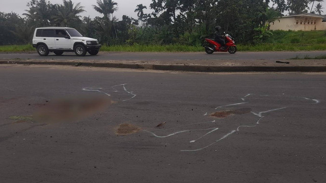 Lokasi dua personil drumband tewas di Jalan Lingkar Selatan (Lingsel), Kecamatan Cisaat, Kabupaten Sukabumi, Sabtu (29/6/2024). Foto: kumparan