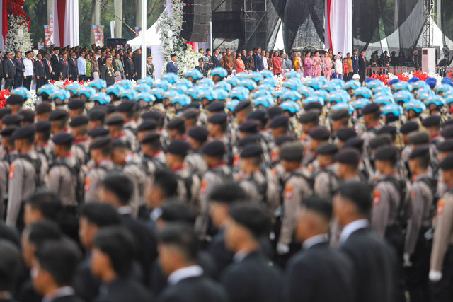 Suasana perayaan HUT Bhayangkara ke-78 di Monas, Jakarta, Senin (1/7/2024). Foto: Iqbal Firdaus/kumparan