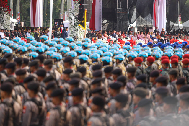 Suasana perayaan HUT Bhayangkara ke-78 di Monas, Jakarta, Senin (1/7/2024). Foto: Iqbal Firdaus/kumparan