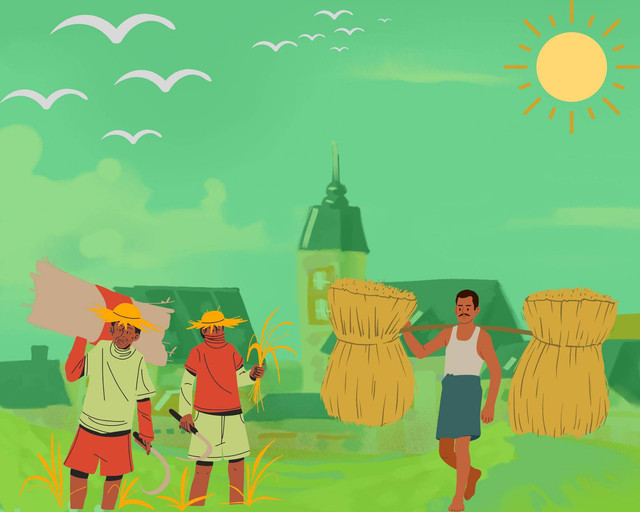 suasana yang menggambarkan kehidupan pedesaan. https://www.canva.com/design/DAGKAWsVycE/6n1EK5p9cP7o1YypWn_VXQ/edit