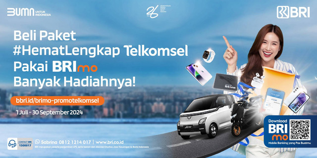 Beli produk pulsa atau paket data Telkomsel melalui menu “Lihat penawaran spesial dari Telkomsel untukMo” berhadiah Wuling Air ev. Foto: BRImo