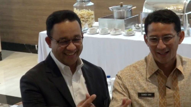 Anies Baswedan bertemu Sandiaga Uno di Mukernas Perindo, Jakpus, Rabu (31/7/2024). Foto: Dok Istimewa