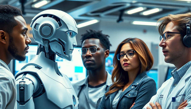 ilustrasi manusia dan robot, dibuat menggunakan teknologi AI melalui www.freepik.com