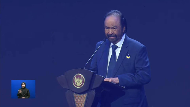 Surya Paloh pada pembukaan Kongres III Partai NasDem di JCC, Jakarta, Minggu (25/8/2024). Foto: Youtube/ NasDem TV