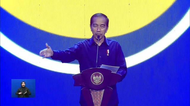 Presiden Jokowi pada pembukaan Kongres III Partai NasDem di JCC, Jakarta, Minggu (25/8/2024). Foto: Youtube/ NasDem TV