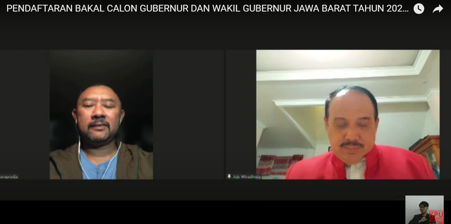 Paslon dari PDIP, Jeje-Ronal, saat mendaftar ke KPU lewat Zoom. Foto: Dok: Istimewa 