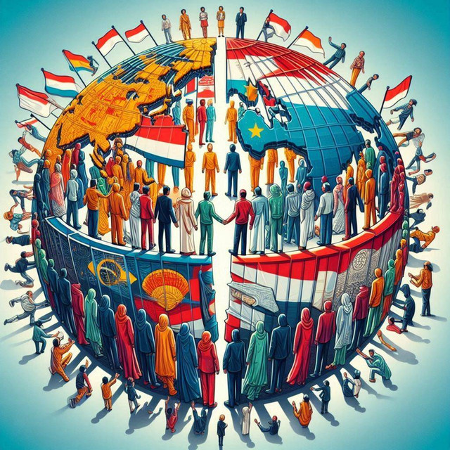 Globalisasi membentuk identitas nasional kosmopolitan. Sumber : gambar dibuat penulis dengan aplikasi Mircosoft Designer.