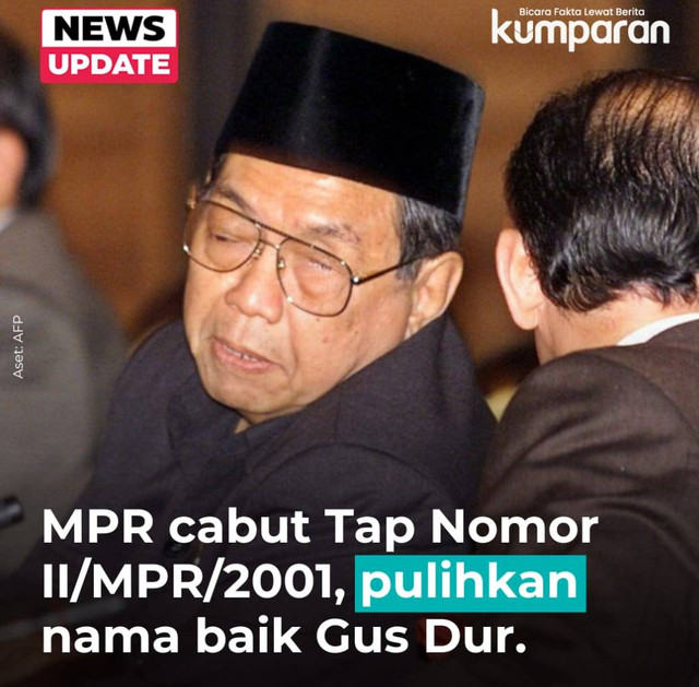 Deskripsi Foto: Dokumentasi Kumparan Terkait Pemberitaan Pencabutan Tap MPR RI Nomor II/MPR/2001 yang berisi tentang pertanggungjawaban Presiden ke-4 RI
