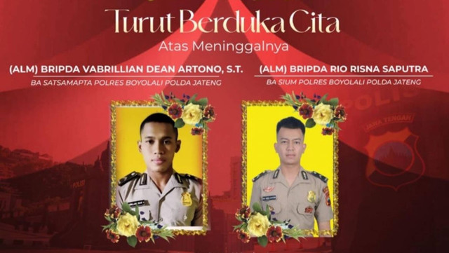 Unggahan duka cita atas meninggalnya ajudan dan sopir Kapolres Boyolali. Foto: Instagram/ @humas_poldajateng