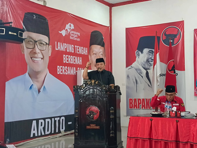 Calon gubernur Lampung nomor urut 01, Arinal Djunaidi dalam Rapat Kerja Cabang Khusus (Rakercabsus) DPC PDIP Lampung Tengah | Foto : Ist