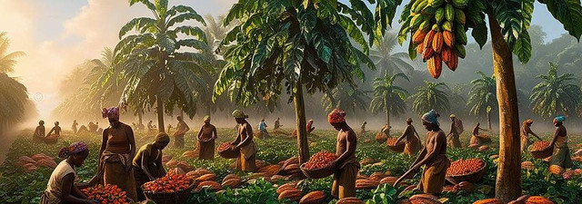 Ilustrasi: Ketika petani memanen kakao dengan peluh, pejabat memanen keuntungan dengan korupsi. Keringat mereka tak dihargai, sementara kekayaan terus berpindah ke tangan yang salah. (foto: https://id.pngtree.com/)