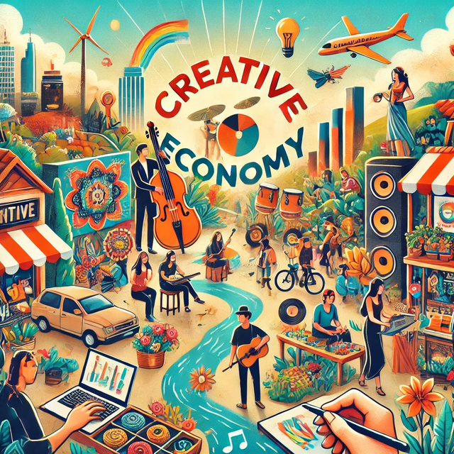 Ilustrasi ini menampilkan berbagai sektor kreatif seperti seni, musik, desain, dan teknologi. Sumber : Milik Sendiri