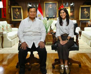 Prabowo dan Meutya Hafid usai pembekalan calon menteri Hambalang Retreat, Rabu (16/10/2024). Foto: Instagram/@meutya_hafid